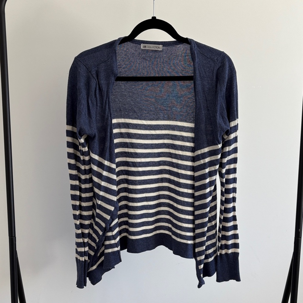 SD Collection Navy and Cream Striped Cardigan